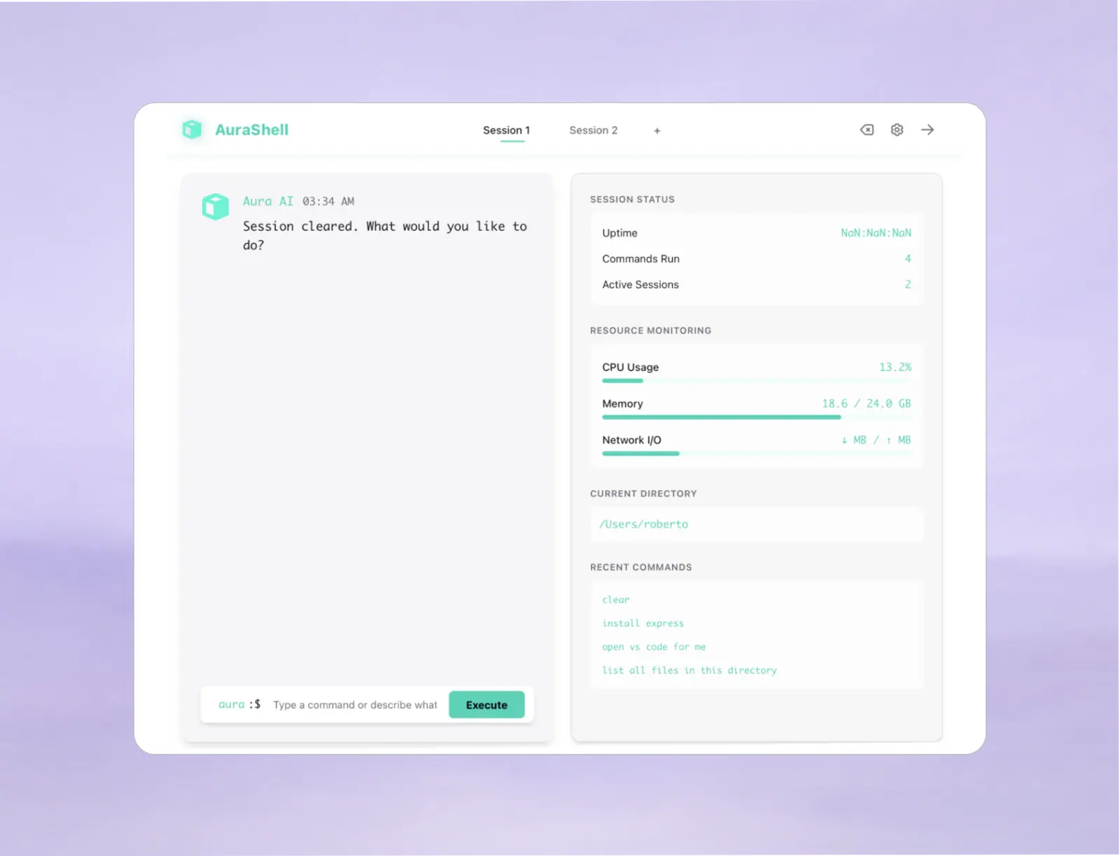 AuraShell: AuraShell main interface