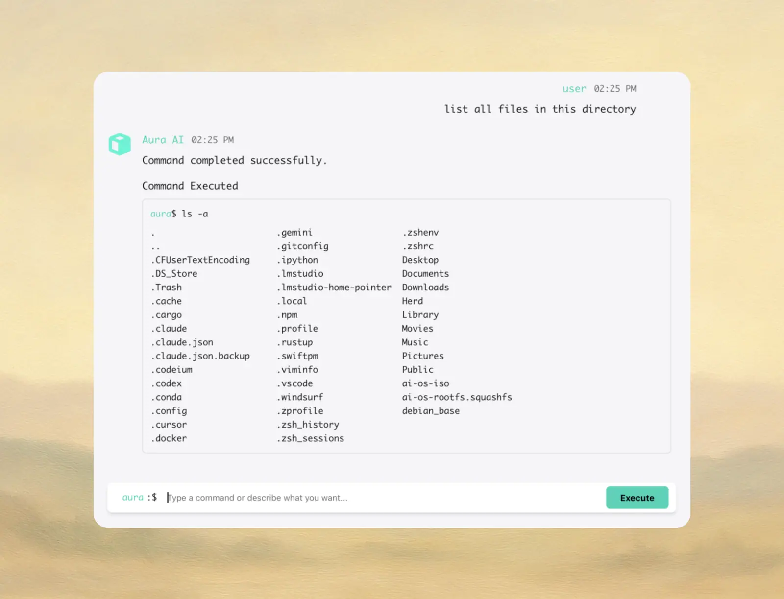 AuraShell: Natural language command flow