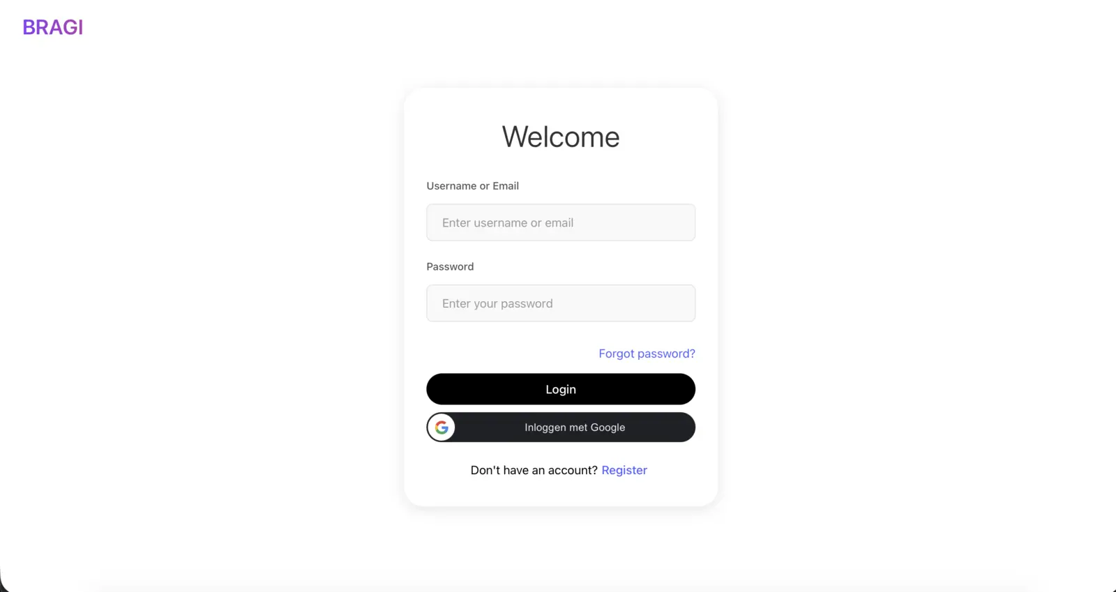 BRAGI: Login screen