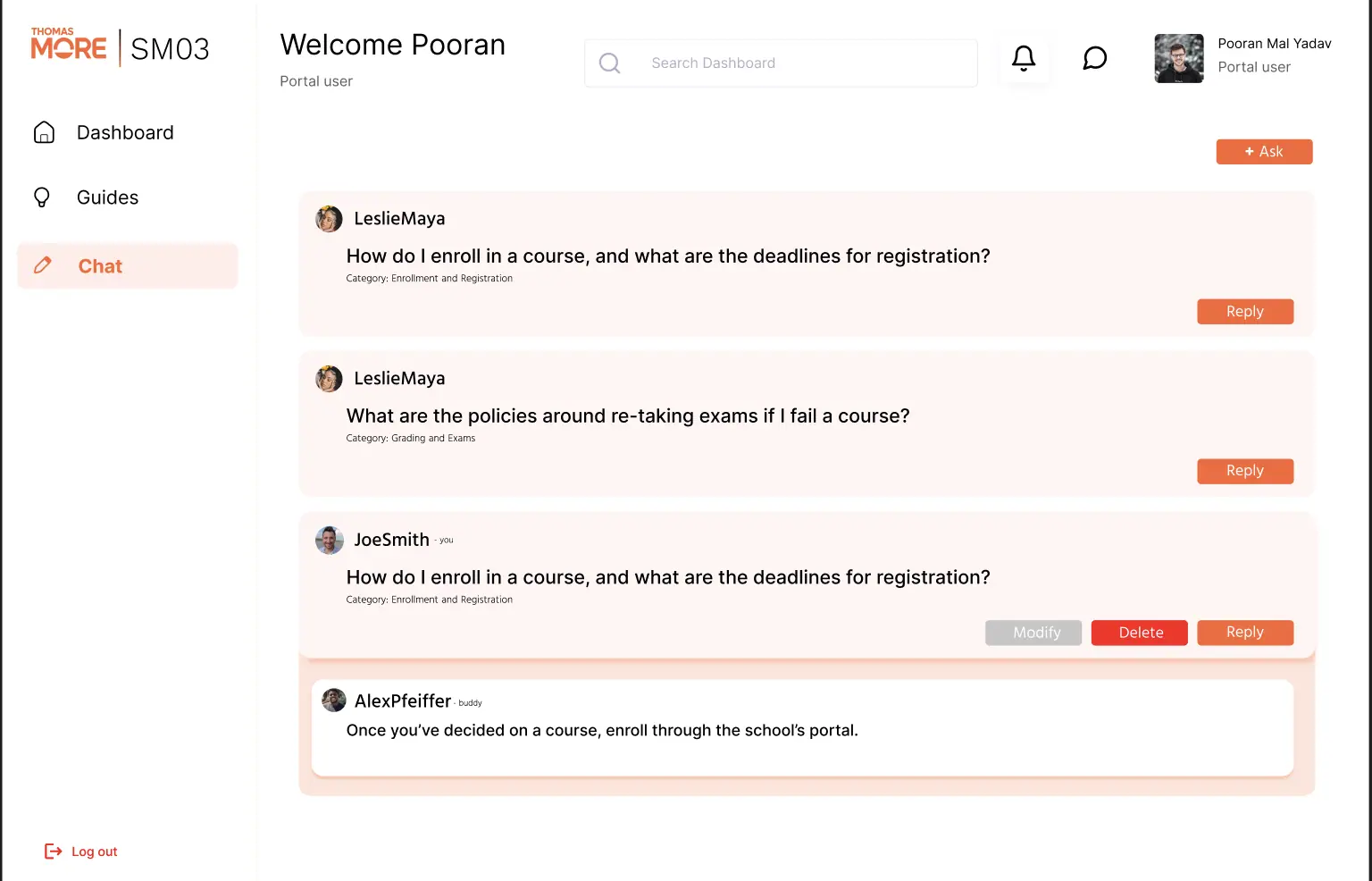EnrollEasy: Coordinator view of student questions