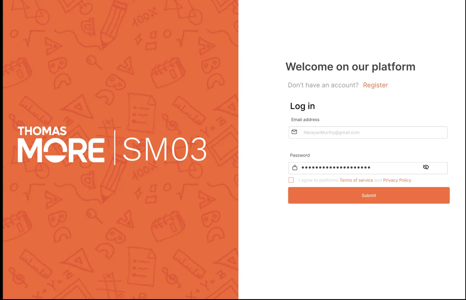 EnrollEasy: Login screen