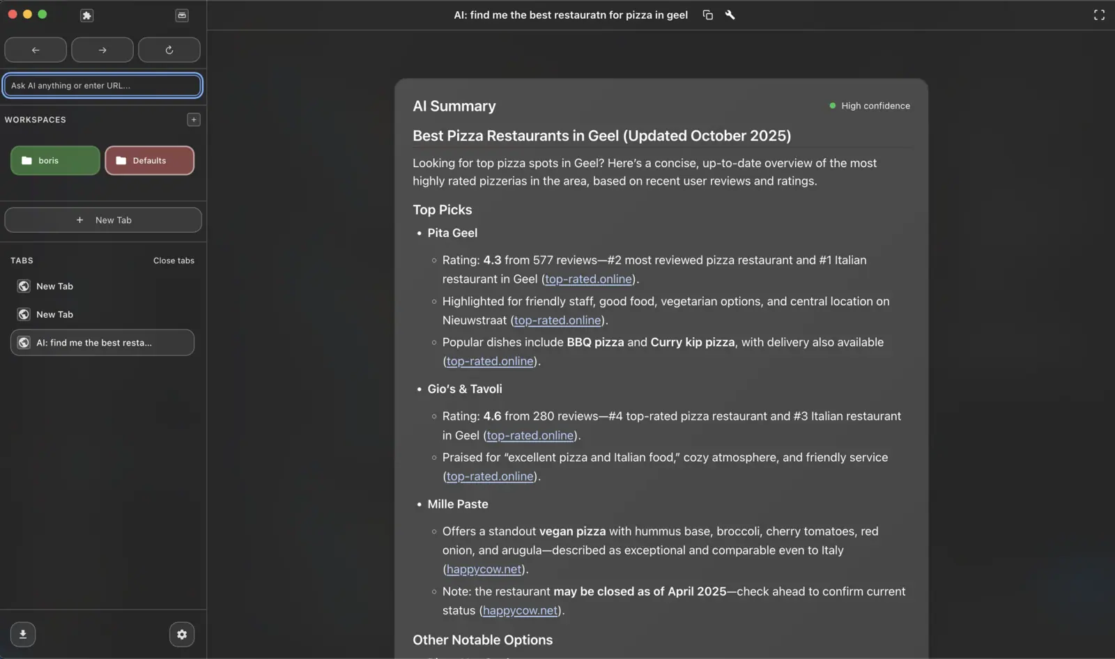 Simple Browser: AI summary of search results