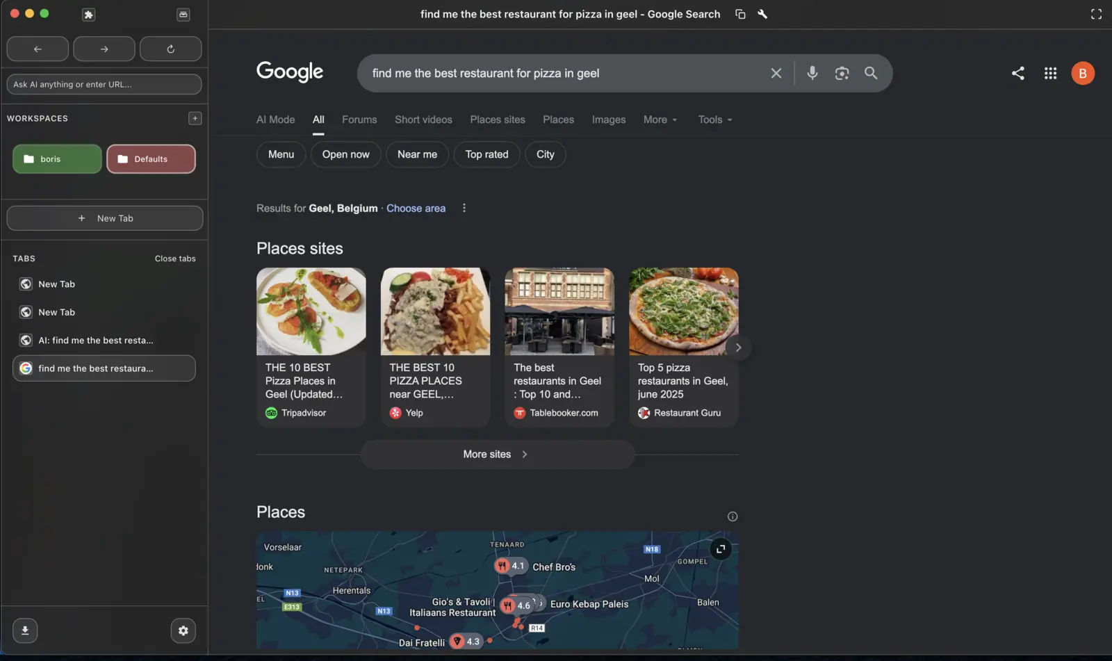 Simple Browser: Search results in the browser